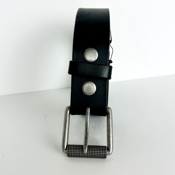 Transit Black Tumbled Leather Belt Silver Tone Buckle Casual Jean Belt Sz 36 NWT - Picture 2 of 6